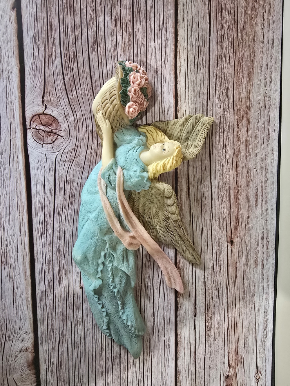 Decorative Angel Wall Art in Teal and Pink